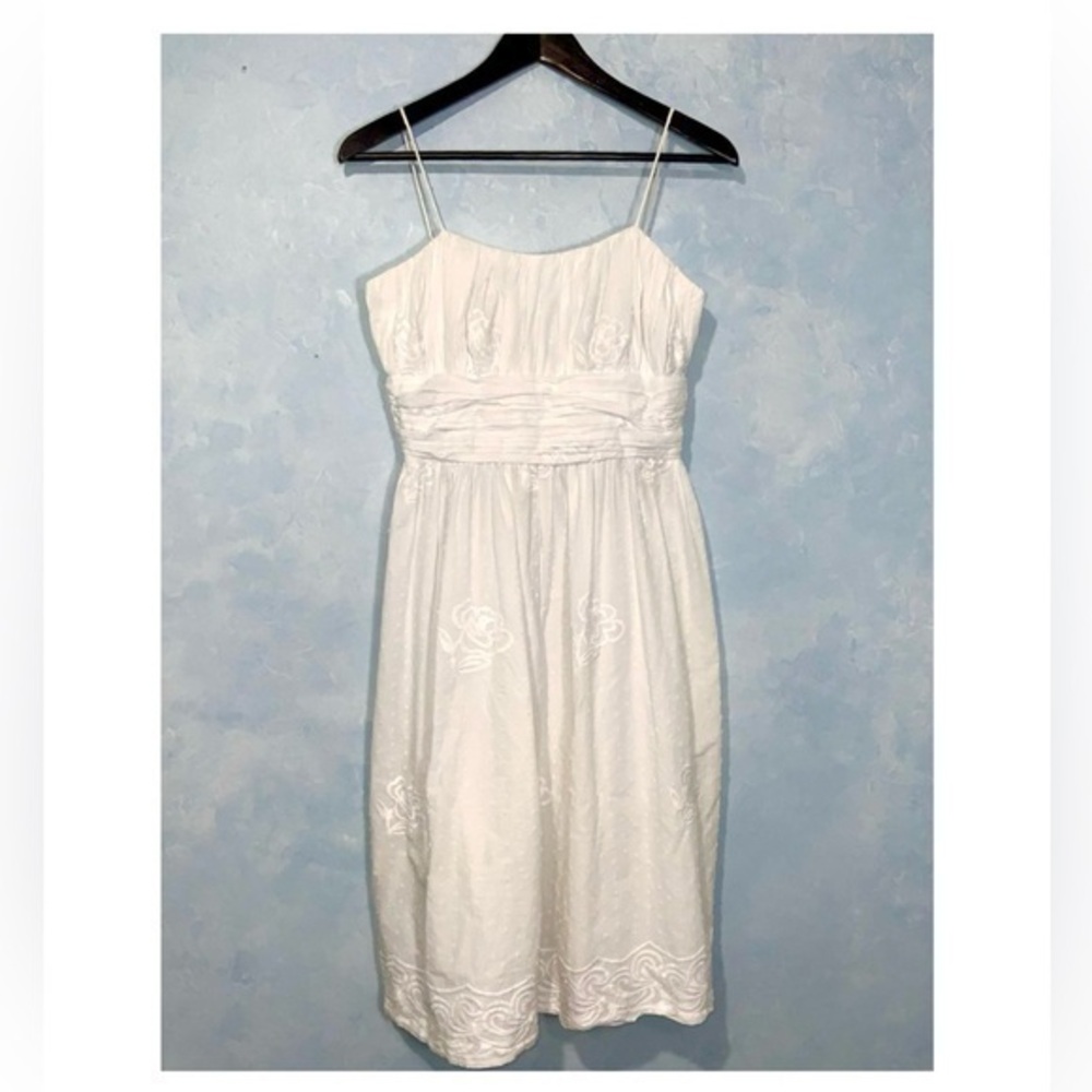Jessica Howard White Swiss Dot Embroidered Floral Spaghetti Strap Short Dress 6P